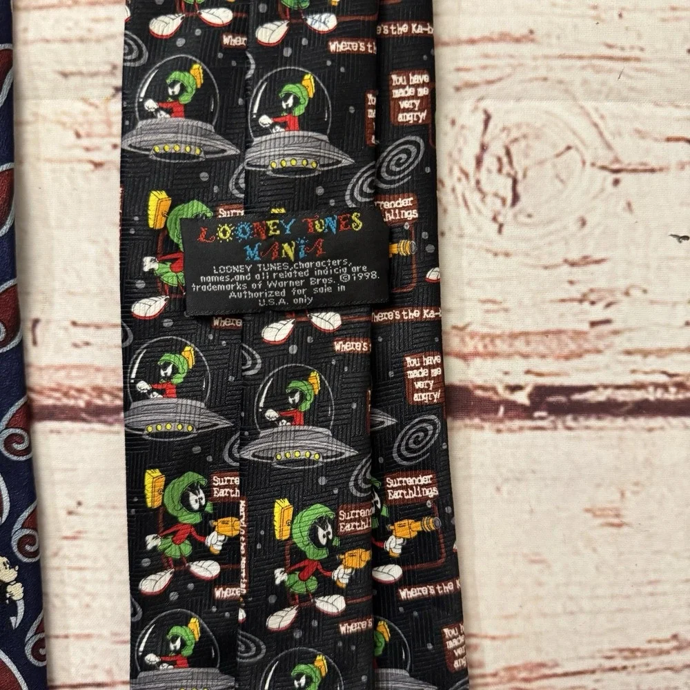 Vintage 90s Looney Tunes Marvin the Martian & Disney Mickey Cartoon Neck Tie Lot
